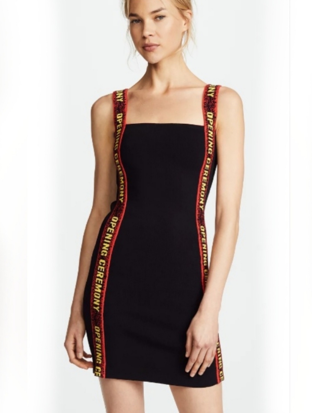 Opening Ceremony Mini Bodycon Black Dress with Logo Branded Straps Size S
